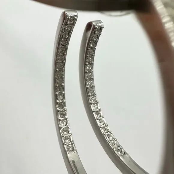 Swarovski Swan silver tone clear Austrian crystals hoop hoops post earrings - Picture 4 of 8